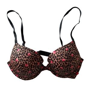 Victoria's Secret Leopard Floral Push Up Bra Padded Animal Print Adjustable 32D